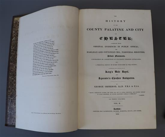 Ormerod, George - The History of the County Palentine and City of Chester, vols 2 and 3 only (of 3), folio, contemporary diced calf, pl